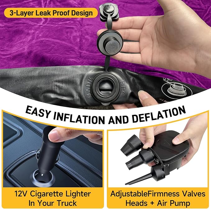 Umbrauto Truck Bed Air Mattress for 6-6.5ft Full Size Truck Bed, Upgraded Thickened Inflatable Mattress with Pump, Pick Up Airbed for Truck Tent Camping, Purple