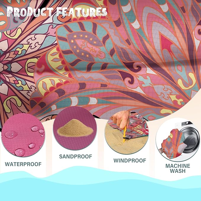 Beach Blanket Waterproof Sandproof 1-7 Adult Oversized 78 '' ร 110 '' Lightweight Durable Compact Sand Free Beach Mat for Travel Camping Hiking Picnic Blanket Extra Large