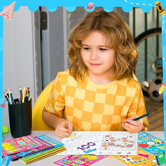 100th Day of School Activity Books for Kids - 24Pcs Happy 100 Days Mini Games Coloring Book Set Bulk Mazes Word Search Word Scramble Games for School Classroom Reward DIY Art Gifts Party Favors