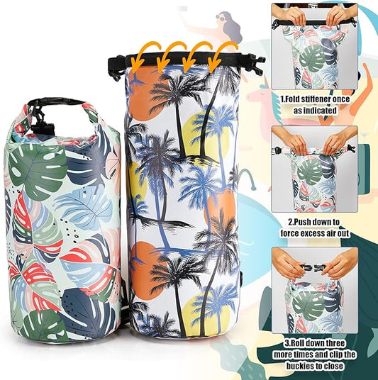 2 Pcs Waterproof Floating Dry Bag 10l Floating Dry Sack for Man Women Roll Top Waterproof Backpack for Rafting Boating Swimming Kayaking Hiking(Coconut Tree Palm Leaf)
