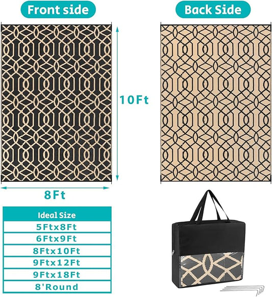 HEBE Outdoor Rug 8'x10' for Patios Waterproof Clearance Reversible Patio Mat Plastic Straw Rug RV Camping Mat Outside Area Rug Carpet for Camping RV,Porch,Deck,Balcony,Camper,Backyard