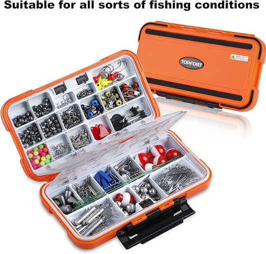 TOPFORT 187/343pcs Fishing Accessories Kit, Organized Fishing Tackle Box with Tackle Included, Fishing Hooks, Fishing Weights Sinkers, Fishing Gear and Equipment, Fishing Gift for Men