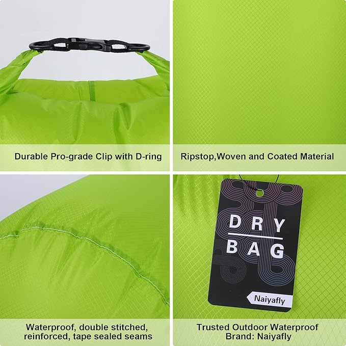 Waterproof Dry Bag 3-Pack, 5L/15L/30L Ultralight Dry Sack Portable Storage Pouch Pack for Hiking, Backpacking, Kayaking, Camping, Swimming, Boating