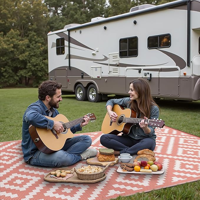 GENIMO Outdoor Rug for Patio Clearance, 6'x9' Reversible Plastic Straw Rugs, Lightweight Waterproof RV Camping Mat for Camper, Balcony, Deck, Backyard, Picnic, Brickred