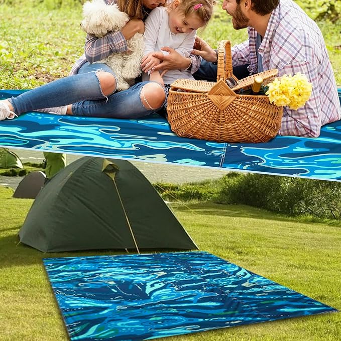 Beach Blanket Sandproof Beach Mat,82" X 82" for 1-4 Adults,Lightweight Quick Drying Picnic Mat for Travel, Camping, Hiking,Portable Beach Blanket