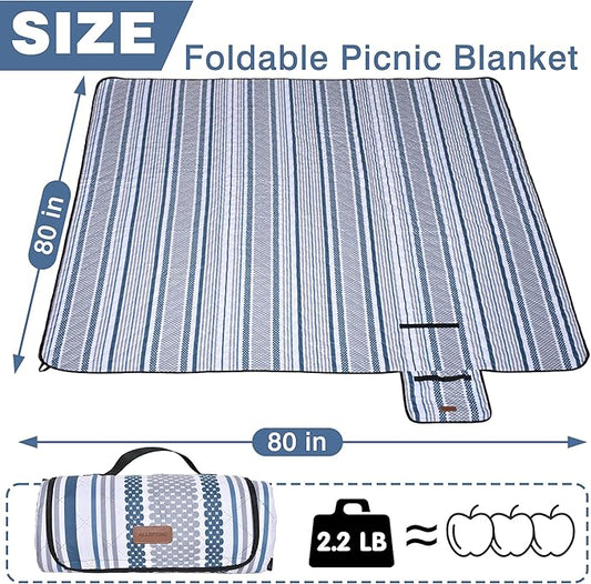 Oversized Waterproof Picnic Mat, Suitable for Camping, Outdoor, Beach, Party and Concert. (Dark Blue & Gray, 80" * 80")