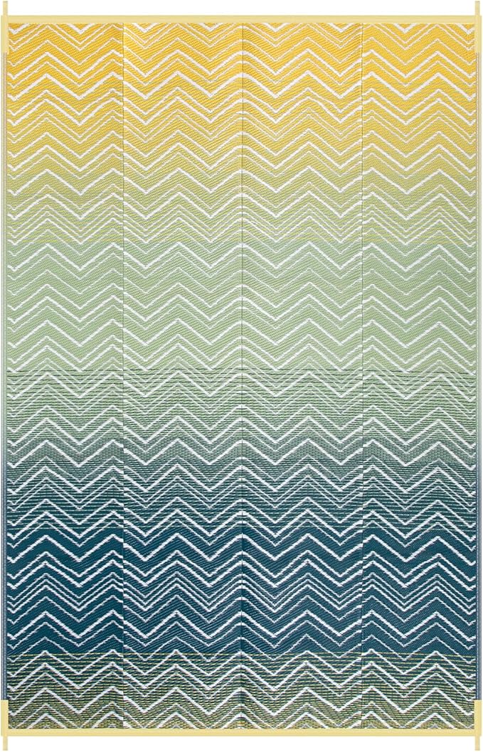 Lahome Outdoor Plastic Straw Rug, Reversible Outdoor Rug Waterproof 6x9 Patio Rugs, Camping Rugs for RV Backyard Deck Porch Picnic Beach Trailer (Yellow/Blue, 6' x 9')