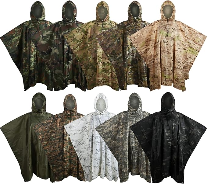 Camo Rain Poncho, Multi Use Waterproof Rain Coat