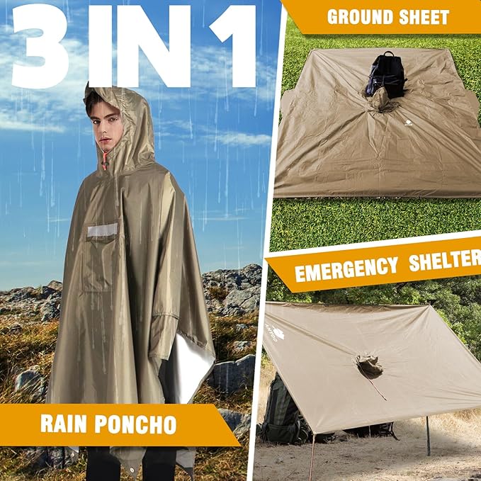 ANYOO Hooded Rain Poncho for Adults Waterproof Lightweight Rain Coat for Men Women Reusable Rain Jacket for Emergency Outdoor