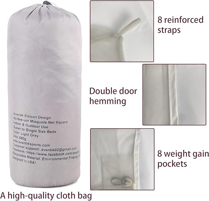 No-See-Um mesh Square Mosquito Net for King Size Bed 2 Openings Netting Mosquito Net for Beds, Finest Holes Mesh 2000 Mosquito Netting for Bed (Square King Grey Color)