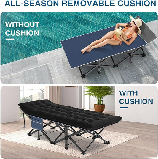 ZENPETIO Oversized XXL Folding Camping Cot, Heavy Duty Sleeping Cot for Adults with Mattress and Pillow, Portable Cot Bed with Carry Bag for Outdoor Camp Travel Home Guest Office, 78x32x18