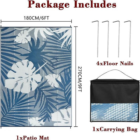 Homcomoda Outdoor Rugs 6’x9’ Waterproof Reversible Patio Rugs Outdoor Clearance Lightweight Outdoor Rugs Portable RV Camping Mats for Tents Deck Porch BBQ Beach Backyard