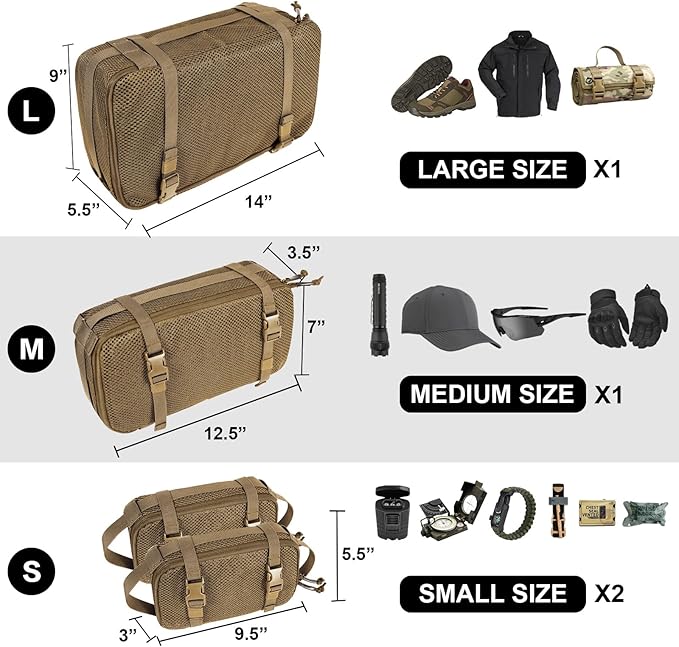 4 Set Tactical Packing Cubes ,Compressible Mesh Duffle Storage Bag,Portable Edc Molle Pouch Organizer.