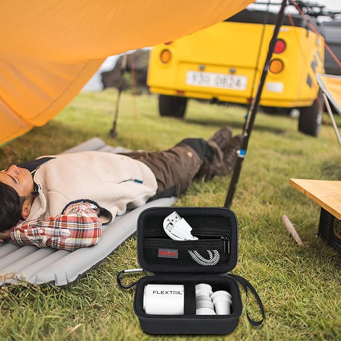Elonbo Hard Travel Case for FLEXTAILGEAR Tiny Pump/2X Portable Air Pump for Pool Floats Air Bed Air Mattress Swimming Ring Inflatables Sleeping Pads, Small Mini Rechargeable Air Pump Cover Holder Bag