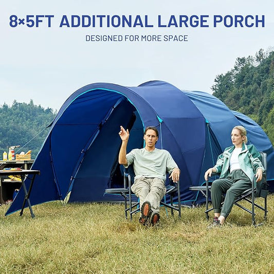 TIMBER RIDGE 8 Person Camping Tent with Large Porch, Portable Waterproof Windproof Family Tent with Rainfly Carry Bag Room Divider, Easy Set-up Tent with Excellent Ventilation for Camping, 3 Season
