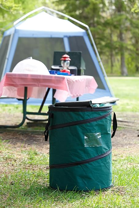 Coghlan's Deluxe Pop-Up Trash Can, Spring-loaded Collapsible Garbage Can for Camping, 24 x 19 inches, Heavy-Duty 600D Polyester, 29.5 Gallon, Green