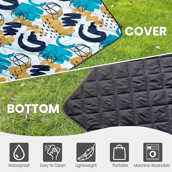 Waterproof Outdoor Blanket, 78.7x55inch, Printed Large Picnic Blankets, Foldable Picnic Mat, Camping Blanket for Picnic, Grass, Park, Lawn, Beach - Blue Painting