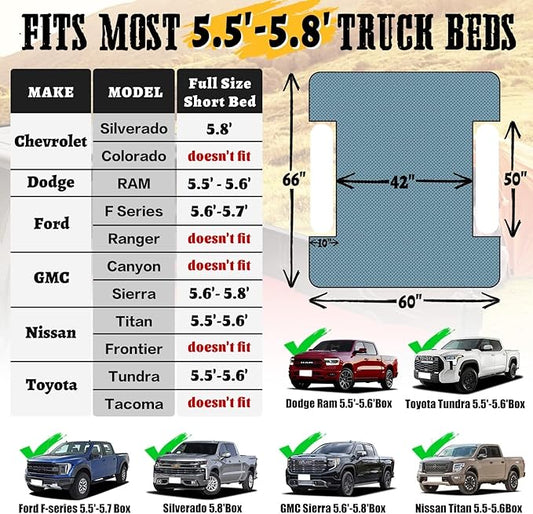 Umbrauto Inflatable Truck Air Mattress for 5.5-5.8ft Full Size Short Bed, Camping Pickup Tent for Outdoor Travel - Slate