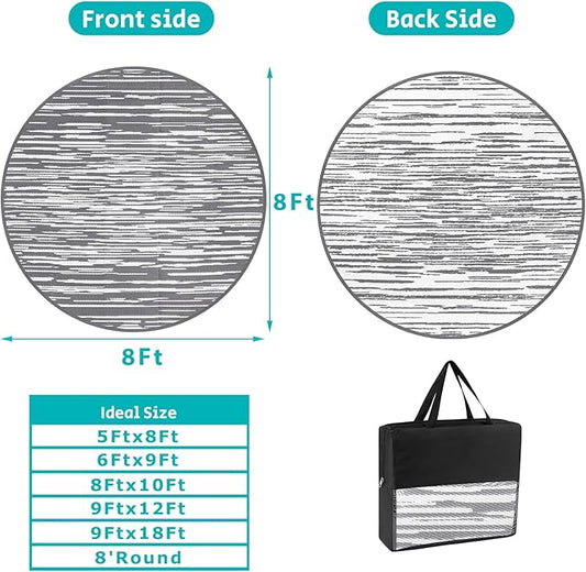 HEBE Round Outdoor Rug 8' Waterproof for Patios Clearance, Reversible Plastic Straw Rug Camping Carpet, Indoor Outdoor Area Rugs Patio Mats for RV,Picnic,Backyard,Deck,Balcony,Porch