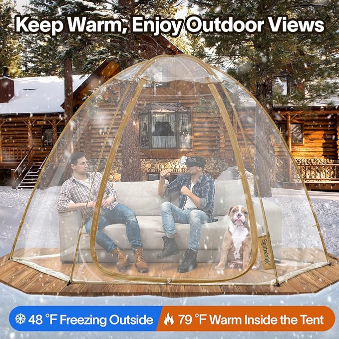 EighteenTek Sports Tent Screen House Room Greenhouse Camping Tent Canopy Gazebos 4-6 Person for Patios Large Oversize Weatherproof Pod Pop Up Tent, Cold Protection Beige 10βx10β
