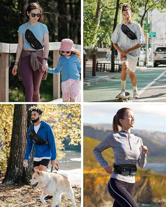 WATERFLY Fanny Pack Waist Bag: Travel Hip Pouch Bum Bag Plus Size Crossbody Fannie Pack Adjustable Belt Waistpack Phanny Fannypack for Man Woman Hiking Walking Jogging