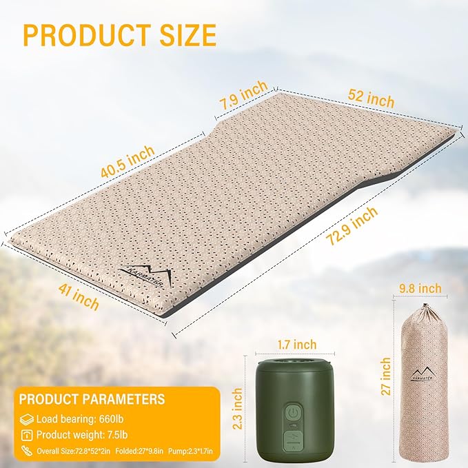 SUV Air Mattress Car Bed Camping, Inflatable Car Camping Pad with Air Pump, Ultrathick Memory Foam Camping Mattress, 9.0 R-Value Insulated Sleeping Pad 2 Person, Camping Mat for Hiking and Backpacking
