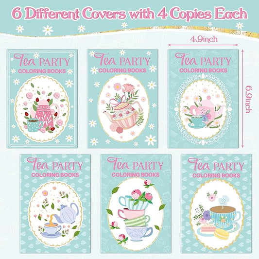 Tea Party Coloring Books for Kids 24Pcs Bulk Tea Time Themed Mini Coloring Booklet DIY Art Drawing Book with Teapots Cups for Toddlers Kids Classroom Birthday Party Favors Goodie Bag Filler