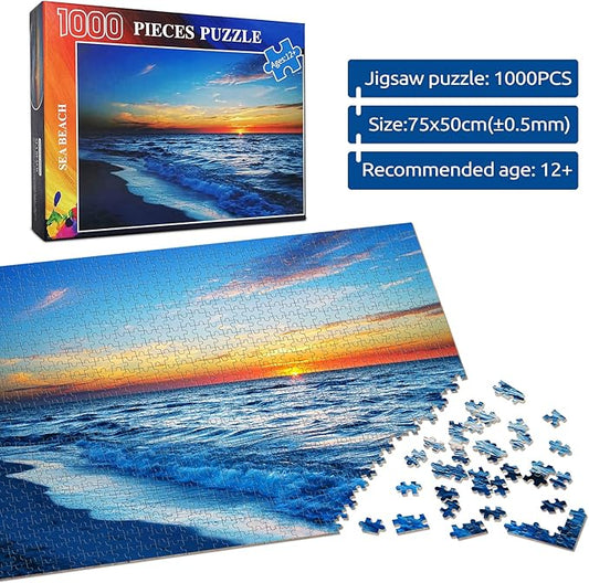 1000 Pieces Wooden Jigsaw Puzzle for Adults, Family or Elderly, Hawaiian Sunset Beach Puzzles, Art Home Decor DIY Funny Parent-Child Educational Game Toy Sunset Puzzle Gift for Mom, Wife, Friend