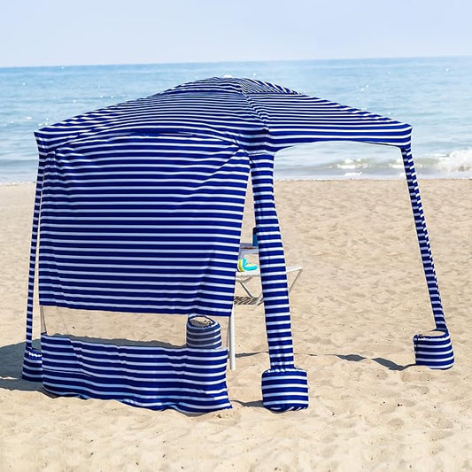 AMMSUN Beach Cabana, 6.2'×6.2' Beach Canopy, Easy Set up and Take Down, Cabana Tent with Sand Pockets, Instant Sun Shade with Side Wall, Siesta Stripe