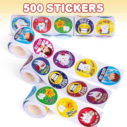 ArtCreativity Dental Sticker Rolls Assortment - Set Includes 500 Dental Themed Stickers - Dental Reward, Goodie Bag Fillers, Party Favors - Fun Craft Tool for Children Ages 3+