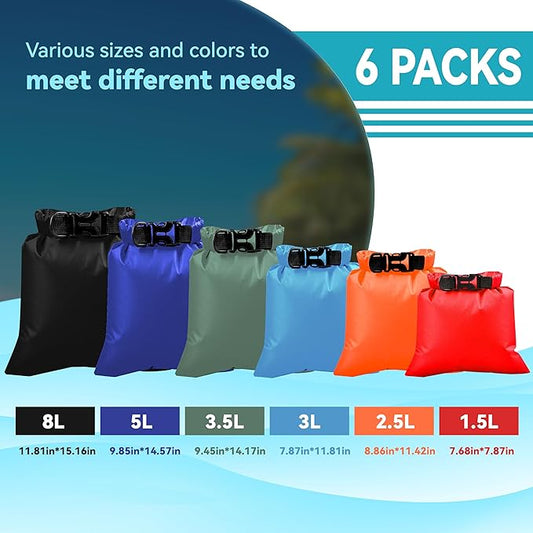 6PCS Dry Bags Waterproof, Lightweight Dry Bags for Kayaking Waterproof,Outdoor Waterproof Bag for Kayaking Hiking Boating Camping