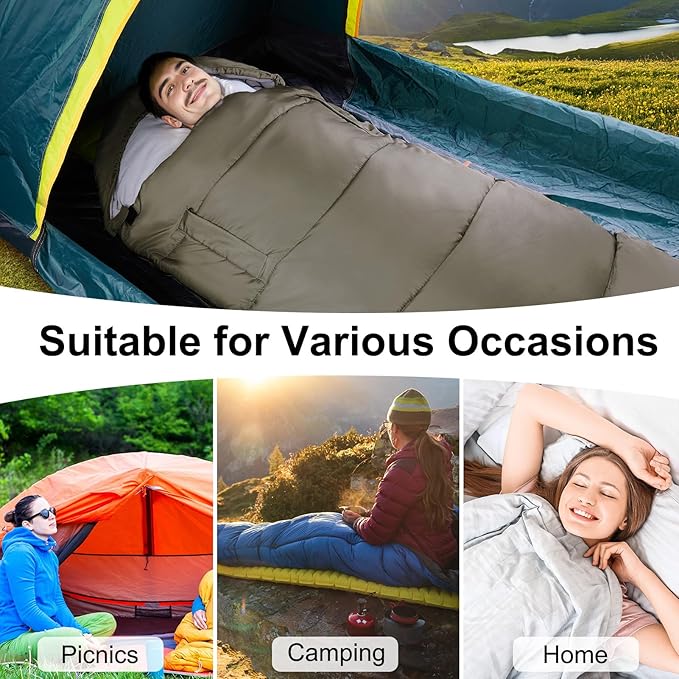 Basumee Sleeping Bags for Adults 3 Season Warm Cool Weather Wearable Camping Sleeping Bag with Compression Bag Portable Backpacking Hiking Camping Essential for Women Men Kids Teens