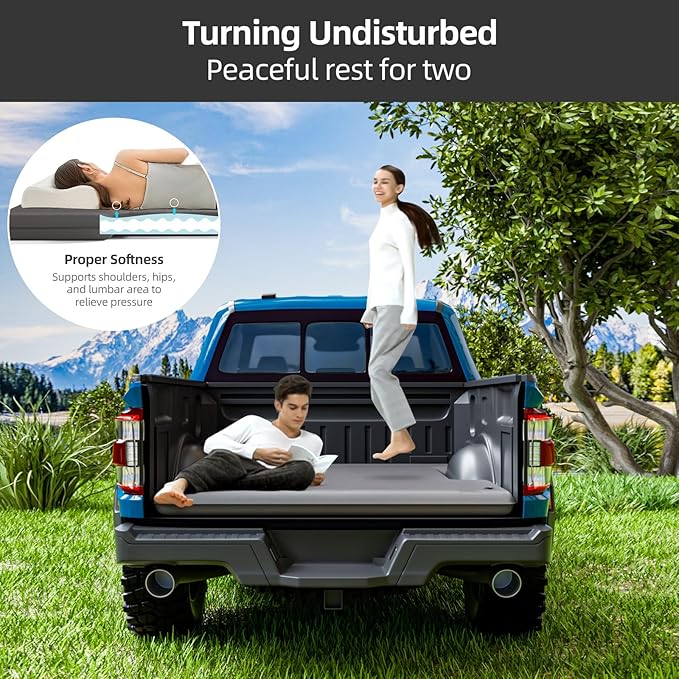 Truck Bed Mattress for 5.5-5.8Ft, Self-Inflating Mat Full-Size Short Trucks Bed for Outdoor Camping, Pickup Tent Accessories 12V Air Pump, Carry Bag, for Silverado, RAM, F Series, Sierra, Titan