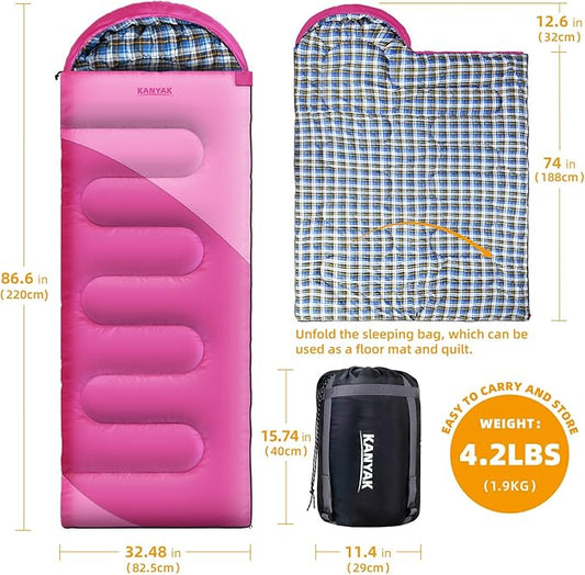 Camping Sleeping Bag, 32℉ Sleeping Bags for Adults Kids Teens Cold Weather Warm Sleeping Bag Winter for 3-4 Season Camping, Camping Gear Equipment, Traveling, and Outdoors