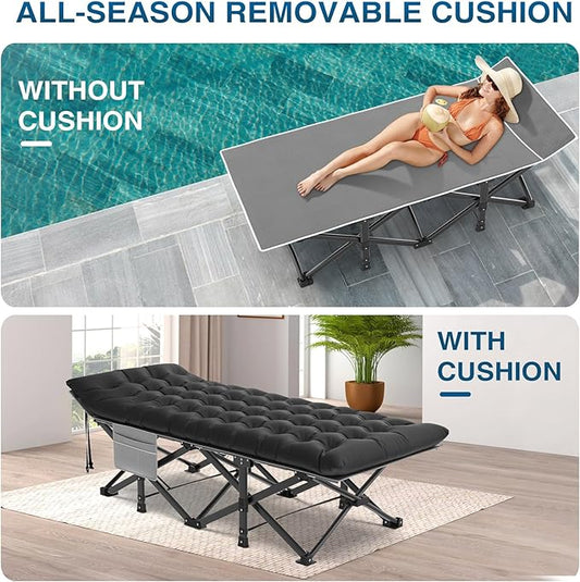 ZENPETIO Oversized XXL Folding Camping Cot, Heavy Duty Sleeping Cot for Adults with Mattress and Pillow, Portable Cot Bed with Carry Bag for Outdoor Camp Travel Home Guest Office, 78x32x18