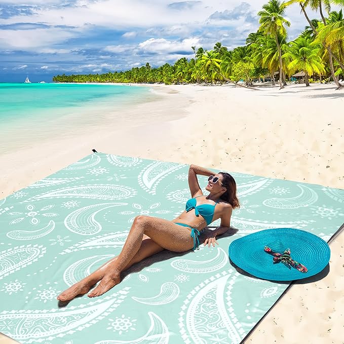 AISPARKY Beach Blanket Waterproof Sandproof Quick Drying Beach Mat Extra Large Outdoor Picnic Blanket for Travel Camping Hiking