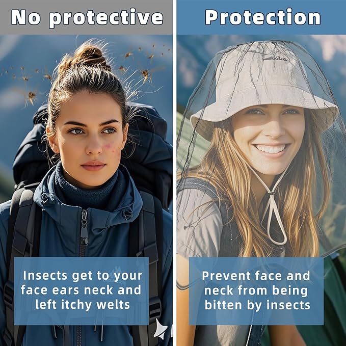 2 Pack Ultra Large Mosquito Net 42x25 Inches Mosquito Head Net Oversized Insect Netting Bug Fits Most Hats for Gardening Hiking Fishing Traveling(Gray)