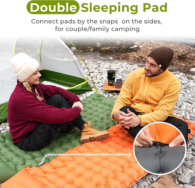 ATEPA Inflatable Sleeping Pad, Waterproof Button-Attachable Backpacking Camping Mattress with Pillow & Built-in Foot Pump for Backpacking Camping Hiking Tent Travelling, Navy