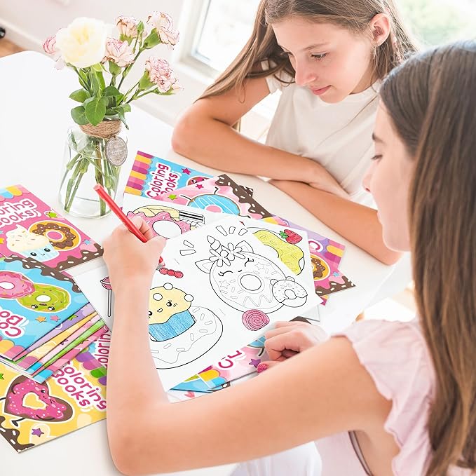 24Pcs Donut Coloring Books for Kids Bulk Cute Mini Coloring Booklet DIY Art Drawing Book with Dessert Doughnut for Toddlers Birthday School Party Favors Goodie Bag Filler