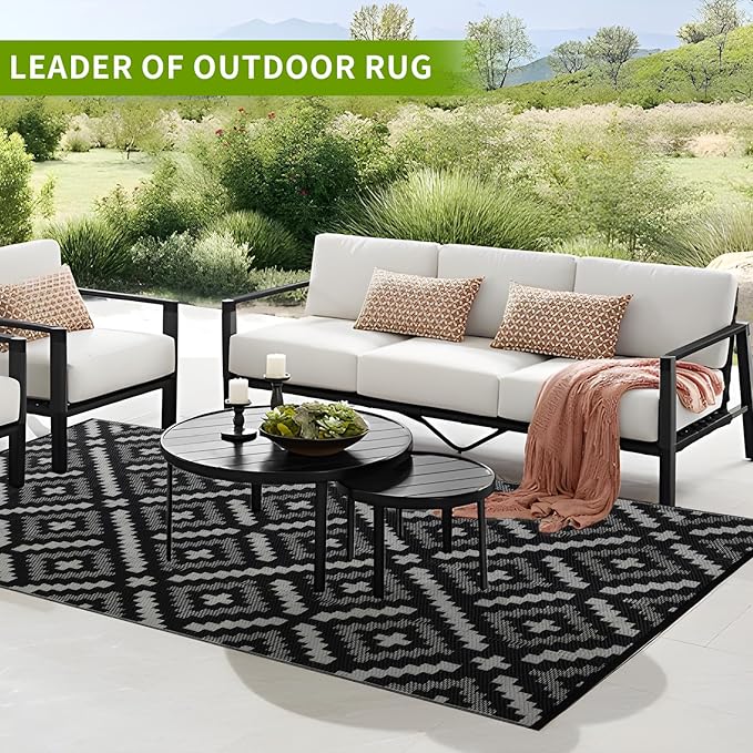 Outdoor Rug 8x10 ft Waterproof, Reversible Outdoor Plastic Straw Rug for Patios Clearance, Outdoor Area Rug Carpet RV Mat for Camping Backyard Deck Porch