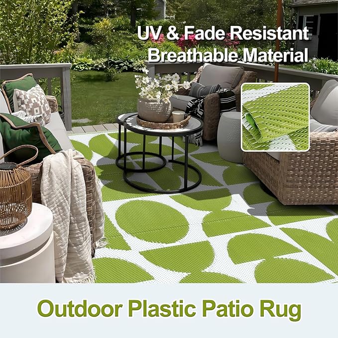 Wonnitar Waterproof Outdoor Rug 5x8, Reversible Plastic Straw RV Rug for Camping, Outside Patio Area Rug, Indoor Outdoor Portable Mat for Picnic Backyard Balcony Deck Decor (Green,5'x8')