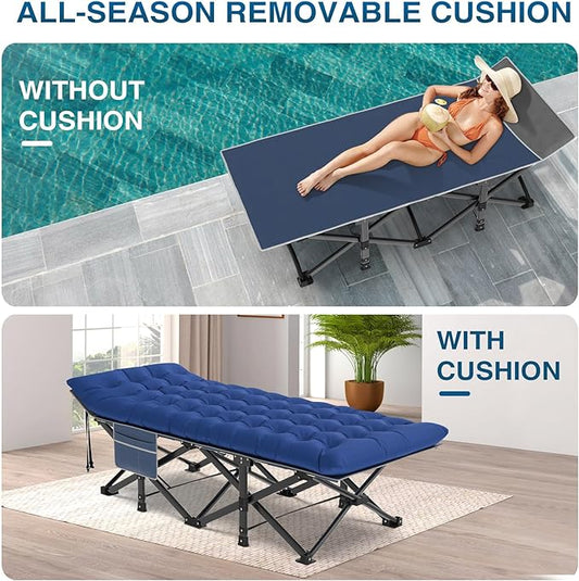 ZENPETIO Oversized XXL Folding Camping Cot, Heavy Duty Sleeping Cot for Adults with Mattress and Pillow, Portable Cot Bed with Carry Bag for Outdoor Camp Travel Home Guest Office, 78x32x18