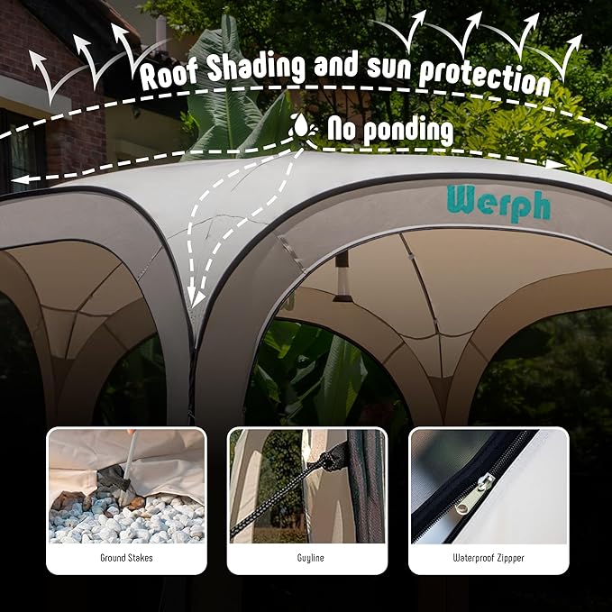 Pop Up Screen Tent Canopy, Portable Screen Canopy with Mosquito Net, Outdoor Screen Room Tent 12 x12 FT with Carry Bag for Lawn & Garden, Parties,Beige