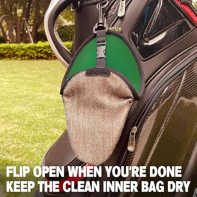 Golf Club Cleaner & Ball Cleaning Bag,Original Three-Layer Fabric Waterproof Technology,Golfer's Ultimate Green Clean Scrub Equipment Accessories,Removable Clips to Support Machine Washing