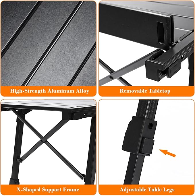 Folding Camping Table, Portable Outdoor IGT Camp Table, Foldable Picnic Table, Outdoor IGT Cook System with Carry Bag, Ultralight Aluminum, Adjustable Height, for Beach, Backyard,BBQ