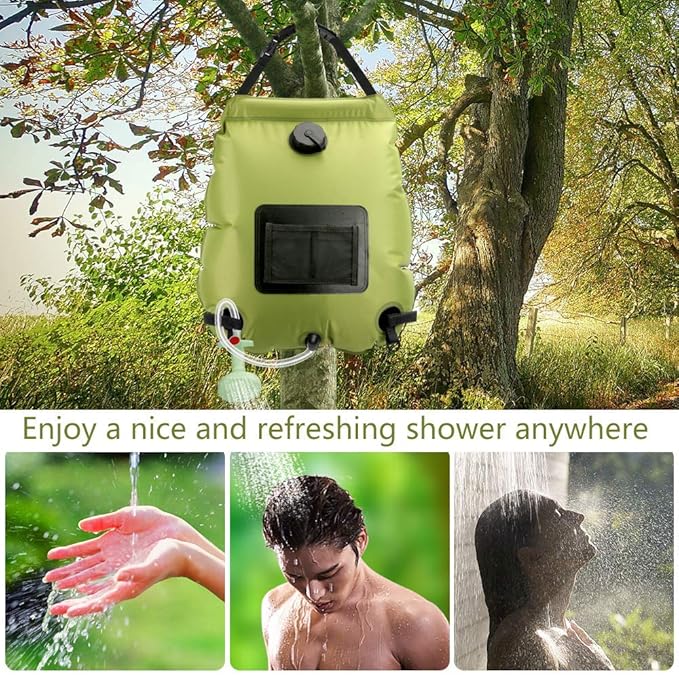 Solar Shower Bag | 5 Gal/20L Solar Heating Camping Shower Bag | Removable Hose | On-Off Switchable Shower Head | Ducha Portatil | Traveling Shower | Portable Shower for Beach Swimming, Hiking