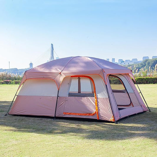 KTT Extra Large Tent 10-12-14 Person(A),Family Cabin Tents,2 Rooms,3 Doors and 3 Windows with Mesh,Straight Wall,Waterproof,Double Layer,Big Tent for Outdoor,Picnic,Camping,Family Gathering