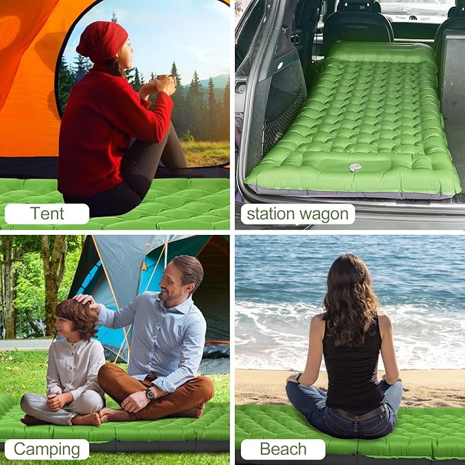 Camping Sleeping Pad, 50D Extra Thickness 4.7 Inch Inflatable Sleeping Mat Lightweight Waterproof Camping Pad, Foot Self-Inflating Sleeping Pads for Backpacking, Hiking, Traveling (Green+Grey)