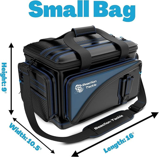 Reaction Tackle Fishing Tackle Bag – Salt Water Resistant Fishing Bag, 1000D PVC Waterproof Material, Tackle Box Organizer with Dividers for 3600 or 3700 Trays (Small, Medium, Backpack only fit 3600)