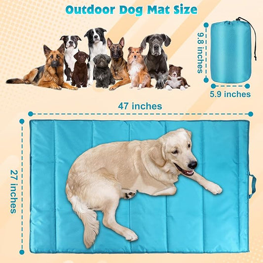 BWOGUE Large Outdoor Dog Bed, Portable Waterproof Camping Mat, Washable Travel Mat with Carry Bag for Medium and Large Dogs, 47"X27" (Blue)